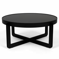Table Basse Centre Woody Table de Salon Ronde en Acier et Bois Noir Guéridon 36x68x68cm