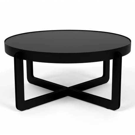 Table Basse Centre Woody Table de Salon Ronde en Acier et Bois Noir Guéridon 36x68x68cm