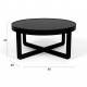 Table Basse Centre Woody Table de Salon Ronde en Acier et Bois Noir Guéridon 36x68x68cm