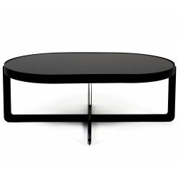 Table Basse Centre Woody Table de Salon Ovale en Acier et Bois Noir Guéridon 36x68x102cm