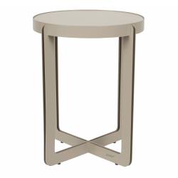 Guéridon Centre Woody Table d'Appoint de Salon Ronde en Acier et Bois Beige 42,5x42,5x52cm