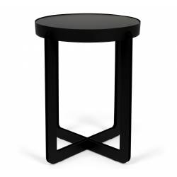 Guéridon Centre Woody Table d'Appoint de Salon Ronde en Acier et Bois Noir 42,5x42,5x52cm