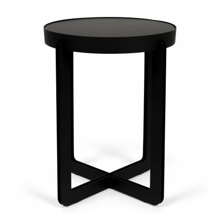 Guéridon Centre Woody Table d'Appoint de Salon Ronde en Acier et Bois Noir 42,5x42,5x52cm