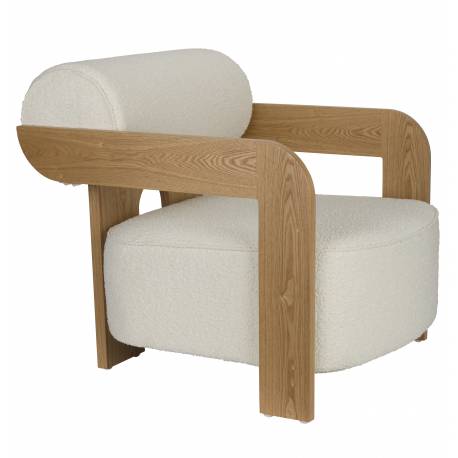 Fauteuil Oolong Zuiver Siège en Frêne et Tissu Bouclé Beige Assise 1 Place Avec Accoudoirs 72,5x76x90cm