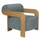 Fauteuil Oolong Zuiver Siège en Frêne et Tissu Bouclé Bleu Océan Assise 1 Place Avec Accoudoirs 72,5x76x90cm