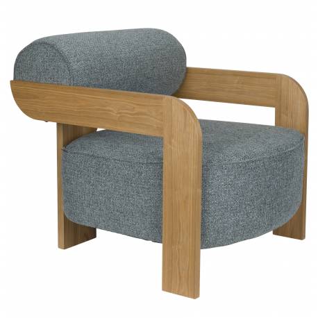 Fauteuil Oolong Zuiver Siège en Frêne et Tissu Bouclé Bleu Océan Assise 1 Place Avec Accoudoirs 72,5x76x90cm