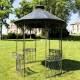 Tonnelle Vivienne Pergola en Acier et Tole Abri de Jardin Rond Patiné Vert et Effet Zinc Kiosque