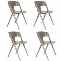 Lot de 4 Chaises Horizon Zuiver Assises de Repas Extérieures en Polypropylène Taupe Fauteuils Outdoor 52,5x57,5x75cm