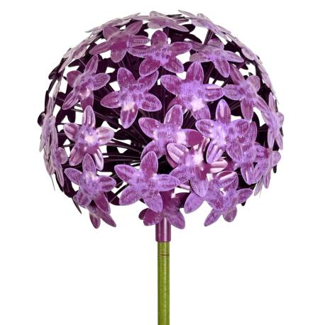 Fleur d'Allium sur Tige Décoration Florale pour Jardin Massif ou Pot de Fleur en Acier Coloré Vert et Violet 20x20x116cm