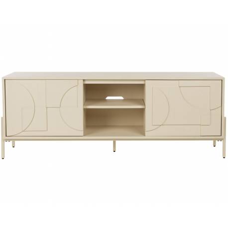 Meuble TV Faces Zuiver Enfilade 2 Portes 1 Niche Acier et Chêne Beige Meuble de Rangement Seventies 40x60x160cm