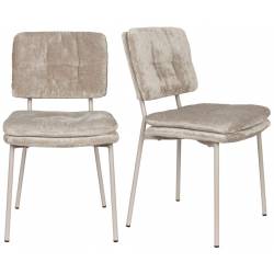 Lot de Deux Chaises Franck Woody Assises en Velours et Acier Beige Duo de Fauteuils de Repas 44x52,5x80,5cm