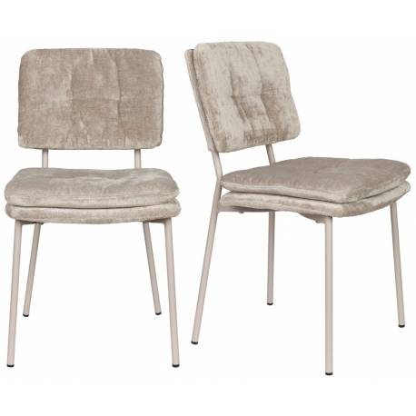 Lot de Deux Chaises Franck Woody Assises en Velours et Acier Beige Duo de Fauteuils de Repas 44x52,5x80,5cm