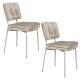 Lot de Deux Chaises Franck Woody Assises en Velours et Acier Beige Duo de Fauteuils de Repas 44x52,5x80,5cm