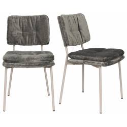 Lot de Deux Chaises Franck Woody Assises en Velours et Acier Gris Duo de Fauteuils de Repas 44x52,5x80,5cm
