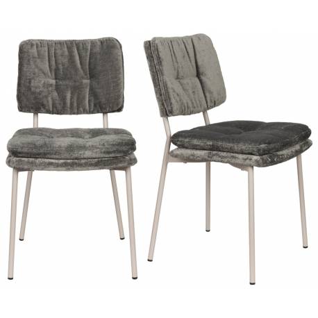 Lot de Deux Chaises Franck Woody Assises en Velours et Acier Gris Duo de Fauteuils de Repas 44x52,5x80,5cm