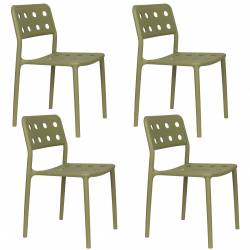 Lot de 4 Chaises Serra Woody Fauteuils de Table Polypropylène Vertes Assises de Repas Extérieures 45,5x53x80cm