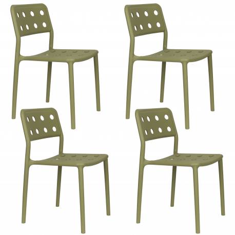 Lot de 4 Chaises Serra Woody Fauteuils de Table Polypropylène Vertes Assises de Repas Extérieures 45,5x53x80cm