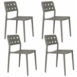 Lot de 4 Chaises Serra Woody Fauteuils de Table Polypropylène Gris Assises de Repas Extérieures 45,5x53x80cm