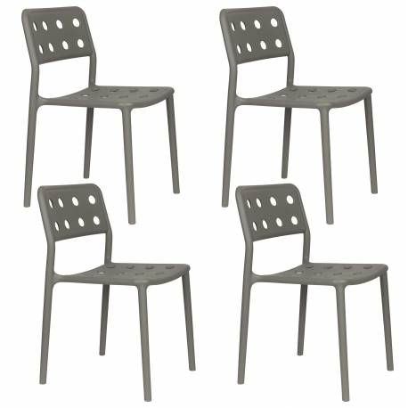Lot de 4 Chaises Serra Woody Fauteuils de Table Polypropylène Gris Assises de Repas Extérieures 45,5x53x80cm