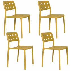 Lot de 4 Chaises Serra Woody Fauteuils de Table Polypropylène Jaune Assises de Repas Extérieures 45,5x53x80cm