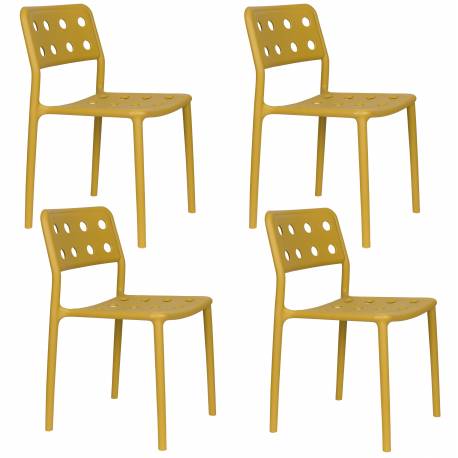 Lot de 4 Chaises Serra Woody Fauteuils de Table Polypropylène Jaune Assises de Repas Extérieures 45,5x53x80cm