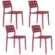 Lot de 4 Chaises Serra Woody Fauteuils de Table Polypropylène Rouge Assises de Repas Extérieures 45,5x53x80cm