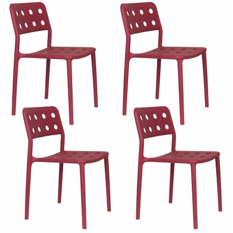 Lot de 4 Chaises Serra Woody Fauteuils de Table Polypropylène Rouge Assises de Repas Extérieures 45,5x53x80cm