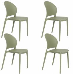 Lot de 4 Chaises Sjoerd Woody Assises de Table Polypropylène Vert Mobilier Extérieur Empilable 45x52x82cm
