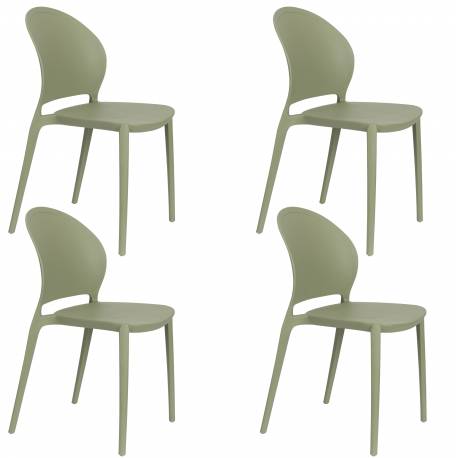 Lot de 4 Chaises Sjoerd Woody Assises de Table Polypropylène Vert Mobilier Extérieur Empilable 45x52x82cm