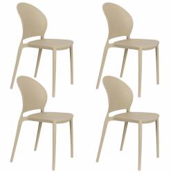 Lot de 4 Chaises Sjoerd Woody Assises de Table Polypropylène Beige Mobilier Extérieur Empilable 45x52x82cm