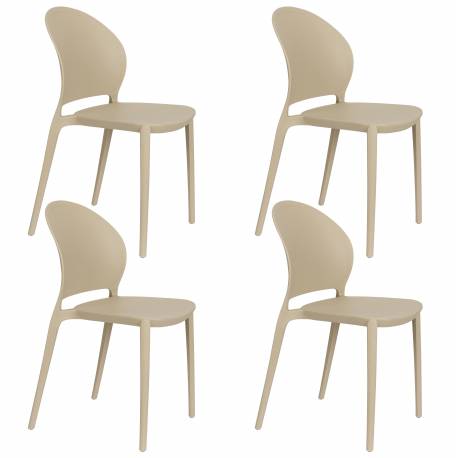 Lot de 4 Chaises Sjoerd Woody Assises de Table Polypropylène Beige Mobilier Extérieur Empilable 45x52x82cm