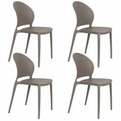 Lot de 4 Chaises Sjoerd Woody Assises de Table Polypropylène Gris Mobilier Extérieur Empilable 45x52x82cm