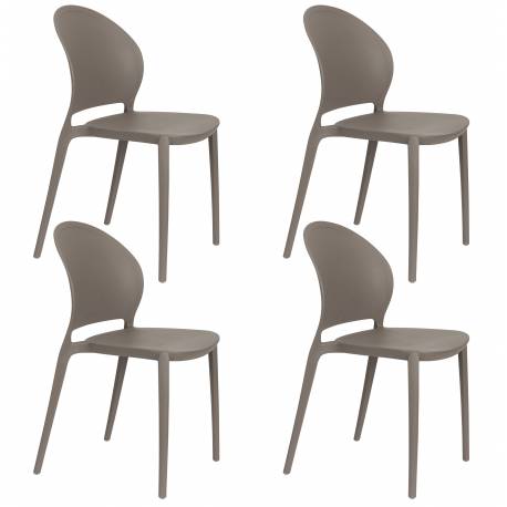 Lot de 4 Chaises Sjoerd Woody Assises de Table Polypropylène Gris Mobilier Extérieur Empilable 45x52x82cm
