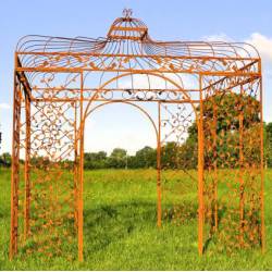 Gloriette Carrée Chambord Tonnelle Acier Brut Oxydé Grand Kiosque de Jardin 300x300x342cm