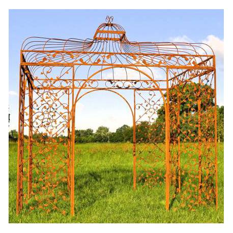 Gloriette Carrée Chambord Tonnelle Acier Brut Oxydé Grand Kiosque de Jardin 300x300x342cm