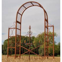 Portail Chambord Acier Oxydé Arche à Double Portes Support à Grimpants Porte Extérieure 50x200x245cm