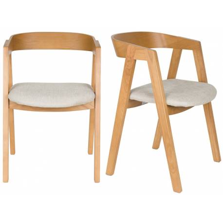 Lot de 2 Fauteuils Mads Zuiver Duo d'Assises en Bois et Tissu Blanc Sièges de Table 49x50x72cm