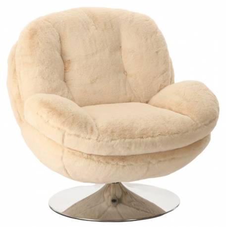 Fauteuil Memento Fausse Fourrure Blanc Marque Athezza Loveuse Pivotante Acier Pied Chromé 81x83x86cm