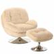Repose Pied Memento Fausse Fourrure Blanc Athezza Pouf d’Appoint Assise Acier Chromé 44x45x50cm