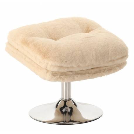 Repose Pied Memento Fausse Fourrure Blanc Athezza Pouf d’Appoint Assise Acier Chromé 44x45x50cm