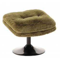 Repose Pied Memento Fausse Fourrure Kaki Athezza Pouf d’Appoint Assise Acier Noir 44x45x50cm