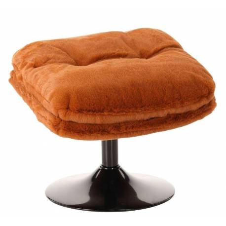 Repose Pied Memento Fausse Fourrure Orange Brulé Athezza Pouf d’Appoint Assise Acier Noir 44x45x50cm
