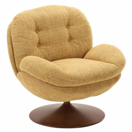 Fauteuil Memento Moutarde Marque Athezza Loveuse Pivotante Acier Effet Bois Foncé 81x83x86cm
