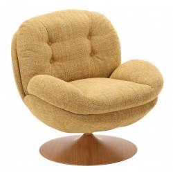 Fauteuil Memento Moutarde Chiné Marque Athezza Loveuse Pivotante Acier Effet Bois Naturel 81x83x86cm