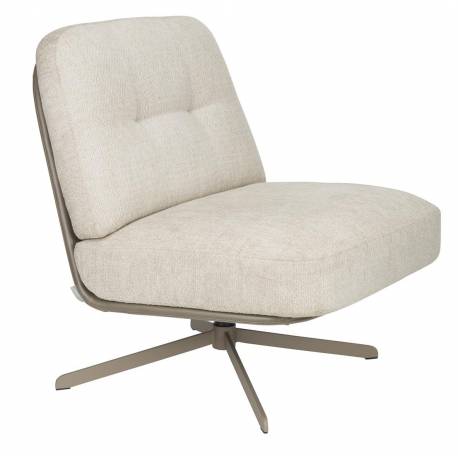Fauteuil Benjamin Zuiver Assise Lounge Tissu et Polyuréthane Beige et Acier Noir Siège Pivotant 72x75x79cm