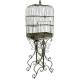 Cage à Oiseaux sur Pied Volière en Acier Patiné Vert Antique Abri pour Oiseaux Décoratif 26x42x120cm