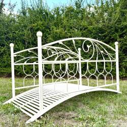 Superbe Pont Fonctionnel et Décoratif Passerelle de Jardin Ruisseau Court d'Eau en Acier Blanc 85x92x185cm