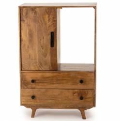 Buffet Trem Athezza Cabinet en Manguier Porte Coulissante 2 Tiroirs Meuble de Rangement Rétro 40x80x120cm