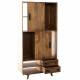 Armoire Trem Athezza Vitrine en Manguier Vaisselier 2 Portes Coulissante 2 Tiroirs 2 Niches Meuble Rétro 40x90x180cm
