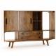 Buffet Trem Athezza Bahut en Manguier 2 Portes Coulissantes 2 Tiroirs Meuble de Rangement Rétro 38x106x158cm
